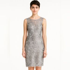 Adrianna Papell Lace Floral Print Matte Sequin Cocktail Midi Dress Size 12